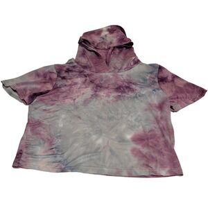 Sweet Heart Cropped Hoodie Girls XL Purple Tie Dye Short Sleeve athleisure